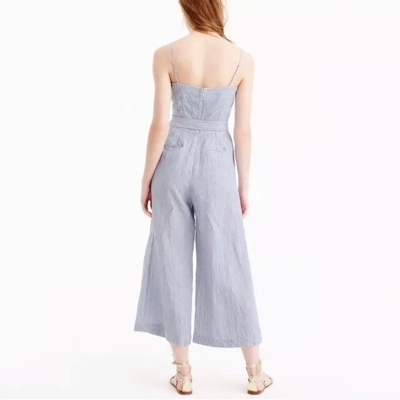 J CREW Spaghetti-strap jumpsuit striped beauchamps linen blue white wide leg 4 - Picture 2 of 14